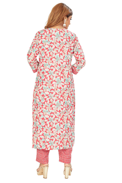Amchoor Pink Cotton Floral Print Kurti Set for Women's