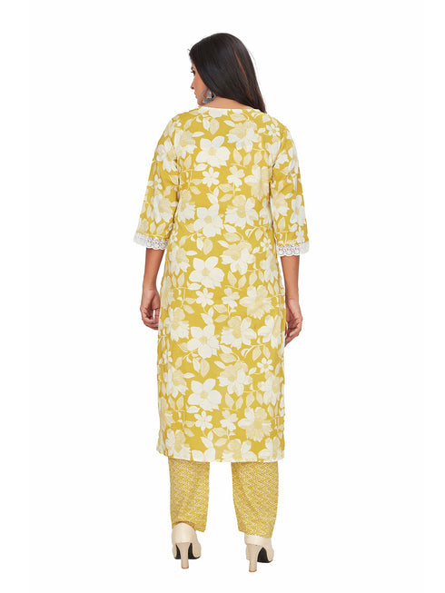 Amchoor Green Cotton Floral Print KURTI SET for Women's