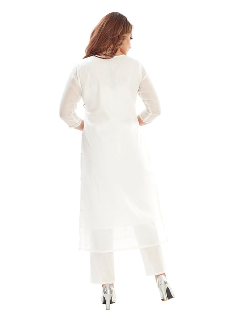 Amchoor Offwhite Kota Embroidered Print Kurti Set for Women's