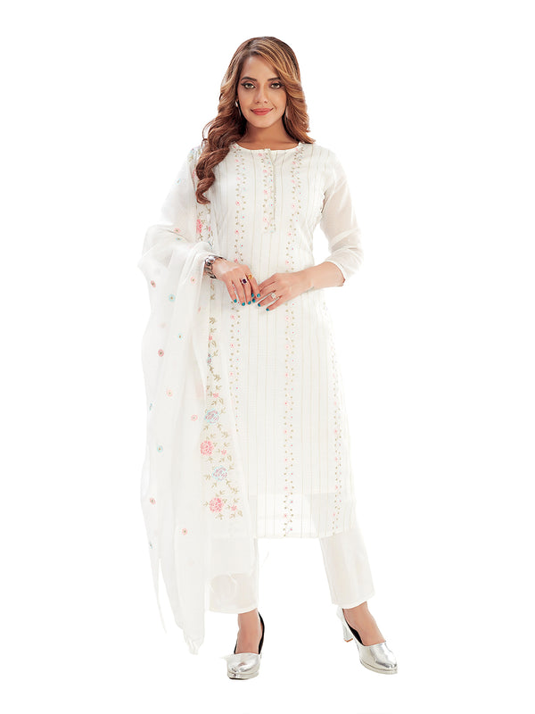 Amchoor Offwhite Kota Embroidered Print Kurti Set for Women's