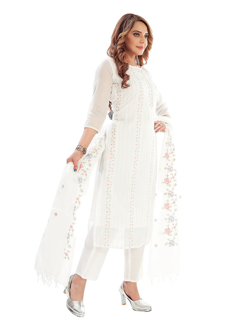 Amchoor Offwhite Kota Embroidered Print Kurti Set for Women's