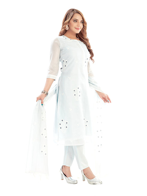 Amchoor Aqua Kota Embroidered Print Kurti Set for Women's