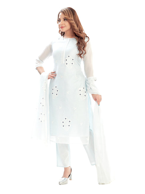 Amchoor Aqua Kota Embroidered Print Kurti Set for Women's