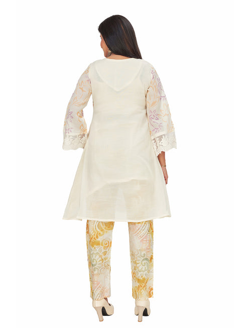 Amchoor Yellow Cotton Floral Print KURTI SET for Women's
