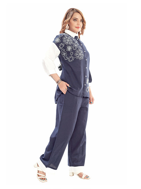 Amchoor Navy Cotton Floral Print Co-ord SET for Women's