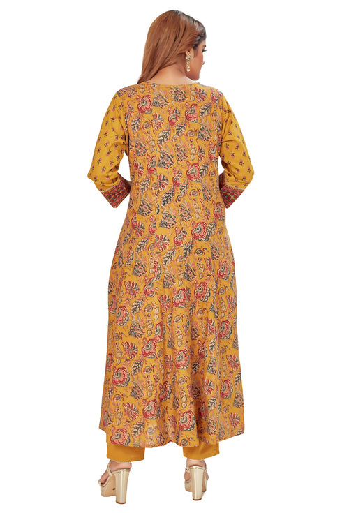 Amchoor Yellow Cotton Floral Print Kurti Set for Women's