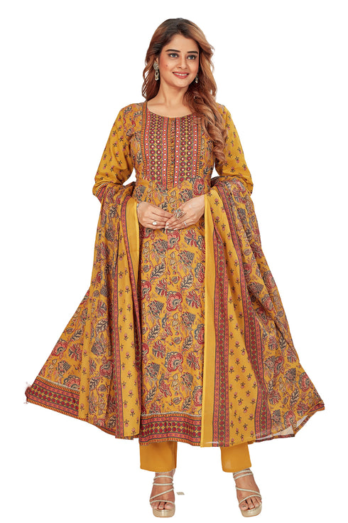 Amchoor Yellow Cotton Floral Print Kurti Set for Women's