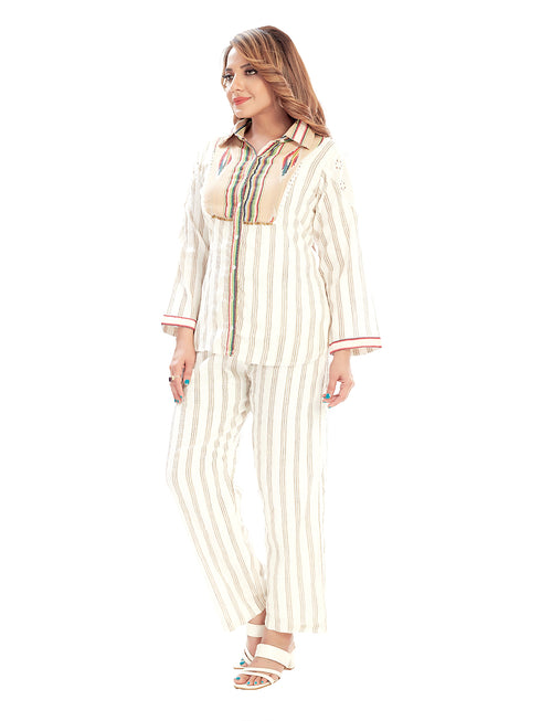 Amchoor Cream Cotton Floral Print Co-ord Set for Women's