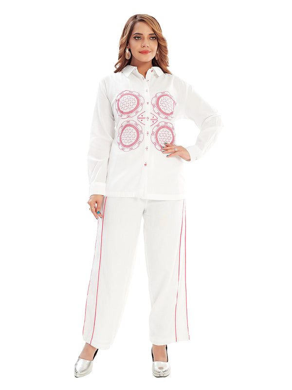 Amchoor Pink Cotton Embroidered Co-ord Set for Women's