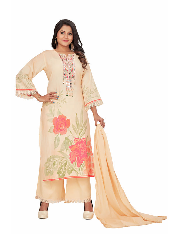Amchoor Peach Cotton Floral Print KURTI SET for Women's