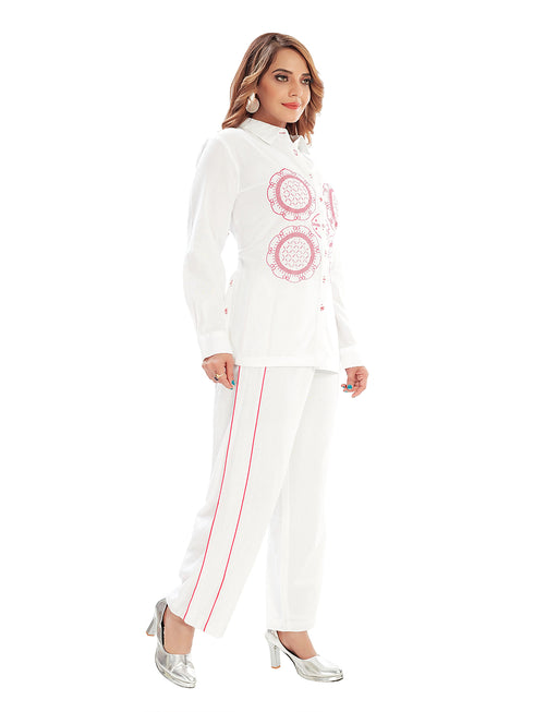 Amchoor Pink Cotton Embroidered Co-ord Set for Women's