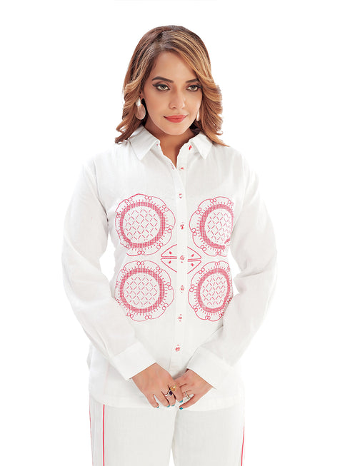 Amchoor Pink Cotton Embroidered Co-ord Set for Women's