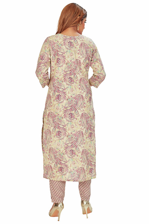Amchoor Mauve Cotton Floral Print Kurti Set for Women's
