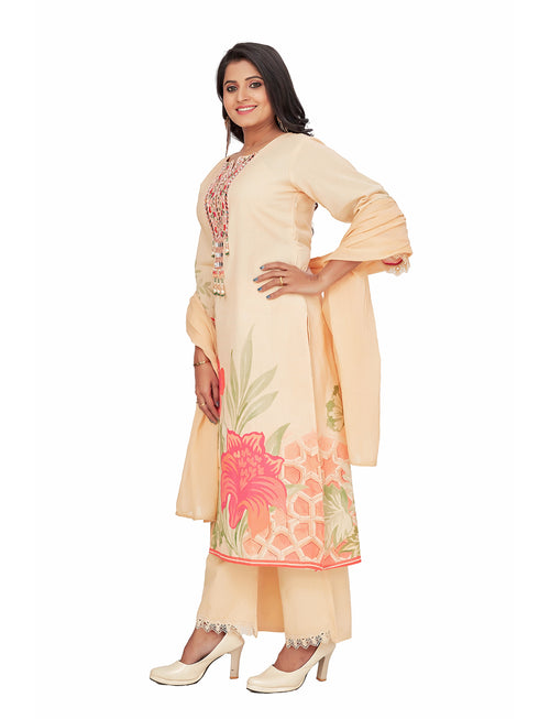 Amchoor Peach Cotton Floral Print KURTI SET for Women's