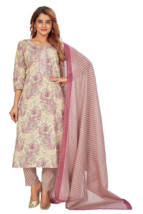 Amchoor Mauve Cotton Floral Print Kurti Set for Women's
