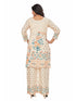 Amchoor Cream Blended Linen Floral Print KURTI SET for Women's
