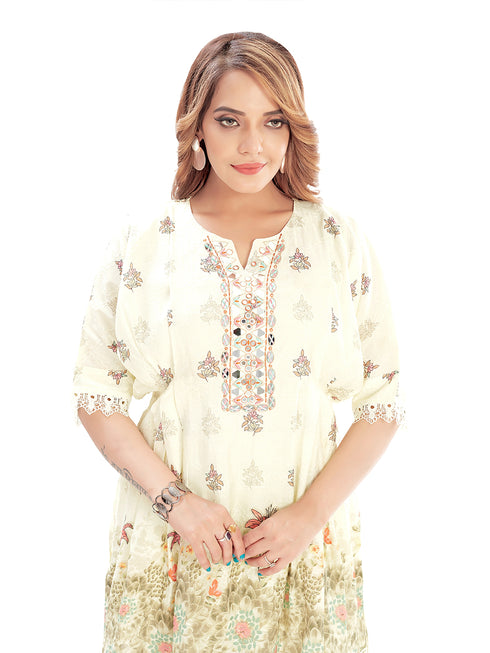 Amchoor Green Cotton Floral Print Kurti Pant for Women's