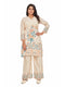 Amchoor Cream Blended Linen Floral Print KURTI SET for Women's