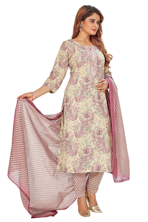 Amchoor Mauve Cotton Floral Print Kurti Set for Women's