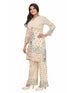 Amchoor Cream Blended Linen Floral Print KURTI SET for Women's