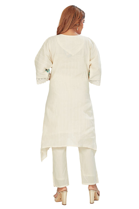 Amchoor Yellow Cotton Floral Print Kurti Pant for Women's