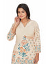 Amchoor Cream Blended Linen Floral Print KURTI SET for Women's