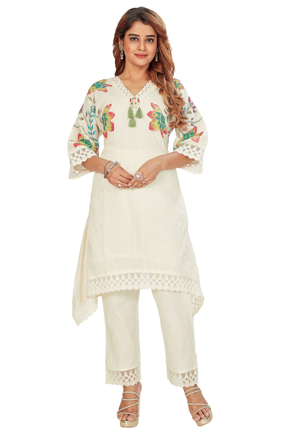 Amchoor Yellow Cotton Floral Print Kurti Pant for Women's