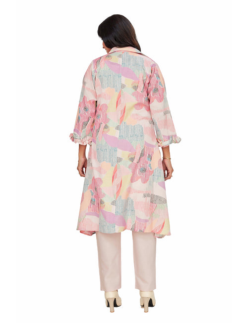 Amchoor Purple Cotton Abstract Print Indo Fusion Dress for Women's