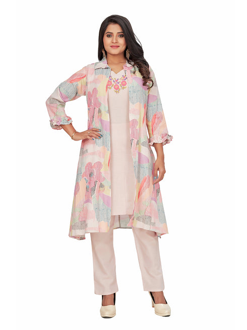 Amchoor Purple Cotton Abstract Print Indo Fusion Dress for Women's