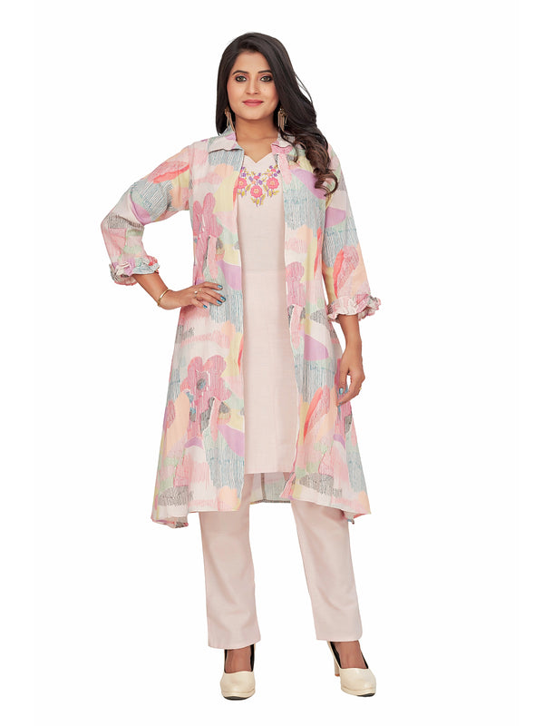 Amchoor Purple Cotton Abstract Print Indo Fusion Dress for Women's