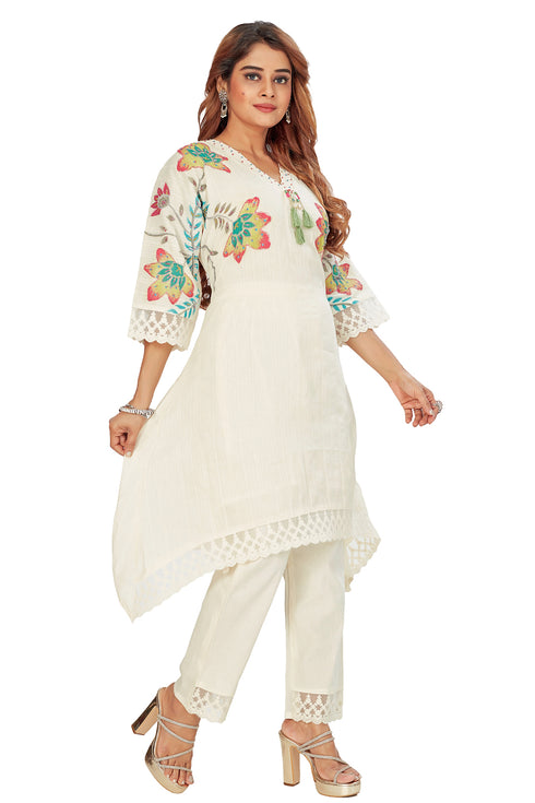 Amchoor Yellow Cotton Floral Print Kurti Pant for Women's