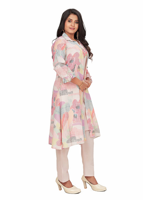 Amchoor Purple Cotton Abstract Print Indo Fusion Dress for Women's