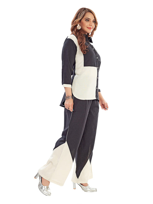 Amchoor Black Cotton Embroidered Co-ord Set for Women's