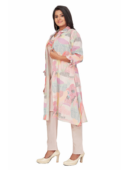 Amchoor Purple Cotton Abstract Print Indo Fusion Dress for Women's