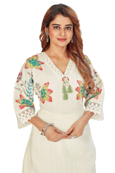 Amchoor Yellow Cotton Floral Print Kurti Pant for Women's