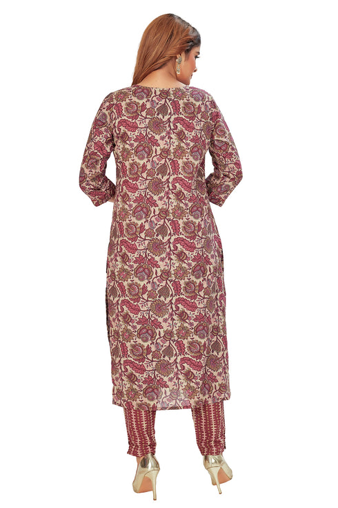 Amchoor Maroon Cotton Floral Print Kurti Set for Women's