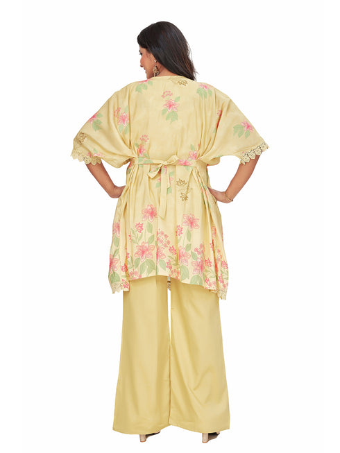 Amchoor YELLOW Cotton Solid Print KURTI PANT SET for Women's