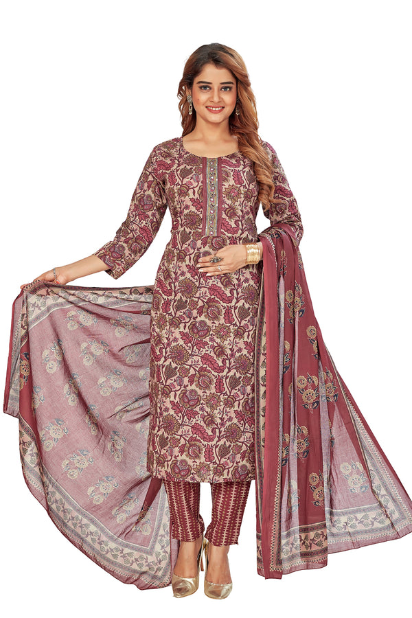 Amchoor Maroon Cotton Floral Print Kurti Set for Women's