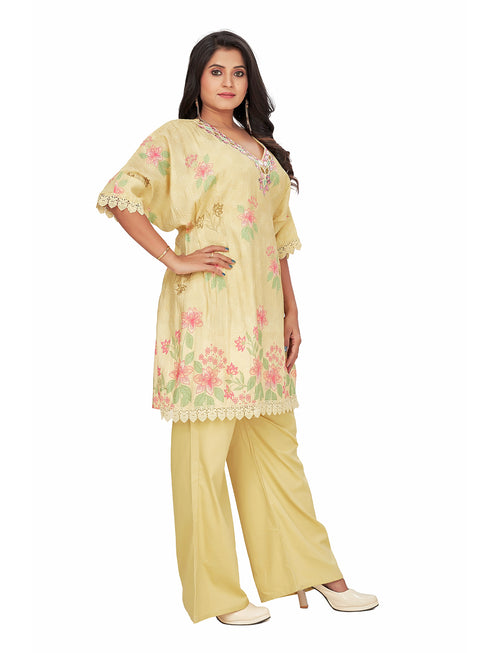 Amchoor YELLOW Cotton Solid Print KURTI PANT SET for Women's