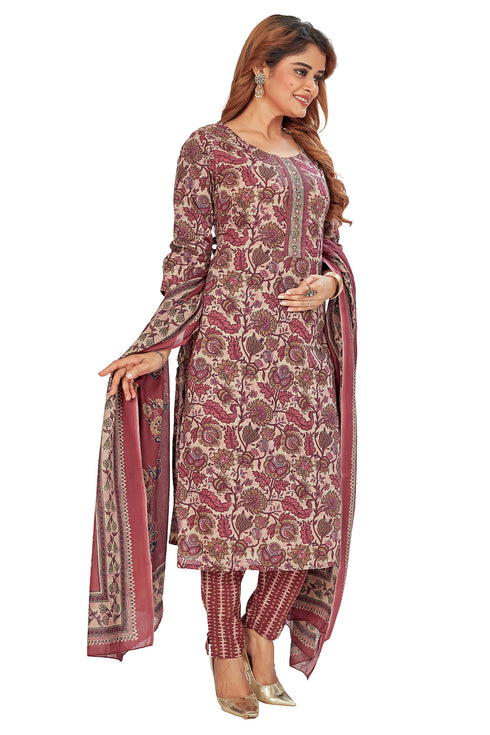 Amchoor Maroon Cotton Floral Print Kurti Set for Women's