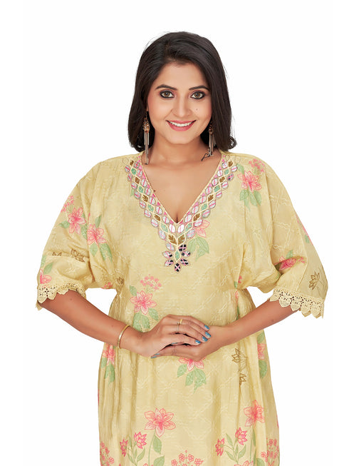 Amchoor YELLOW Cotton Solid Print KURTI PANT SET for Women's
