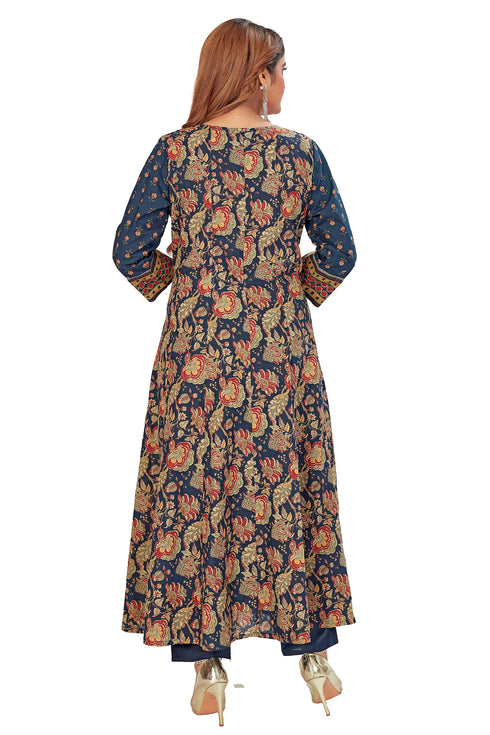 Amchoor Blue Cotton Floral Print Kurti Set for Women's