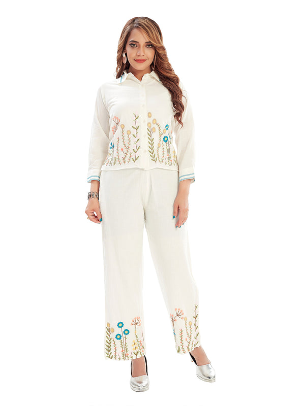 Amchoor Cream Cotton Floral Print Co-ord Set for Women's