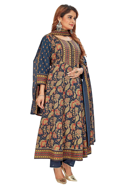 Amchoor Blue Cotton Floral Print Kurti Set for Women's