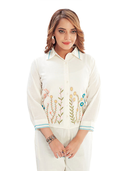 Amchoor Cream Cotton Floral Print Co-ord Set for Women's