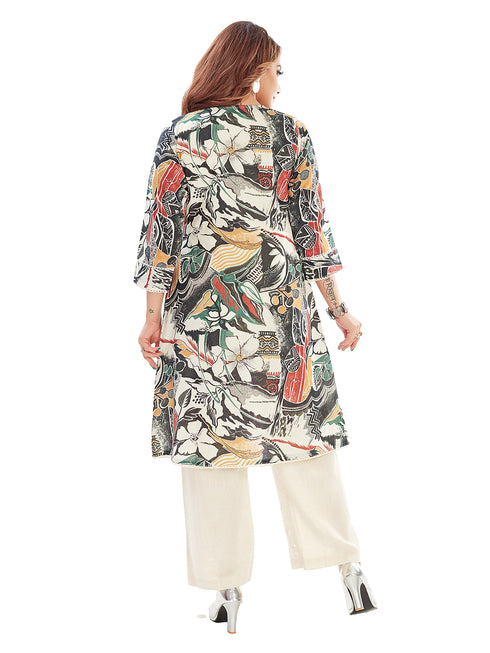 Amchoor Black Cotton Abstract Print Indo Fusion Dress for Women's