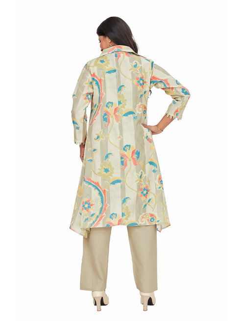 Amchoor Grey Cotton Floral Print Indo Fusion Dress for Women's