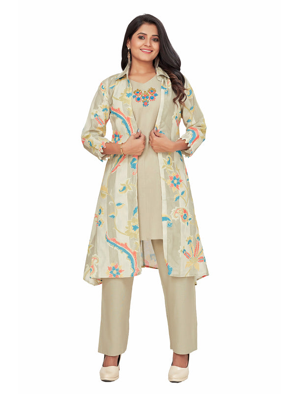 Amchoor Grey Cotton Floral Print Indo Fusion Dress for Women's