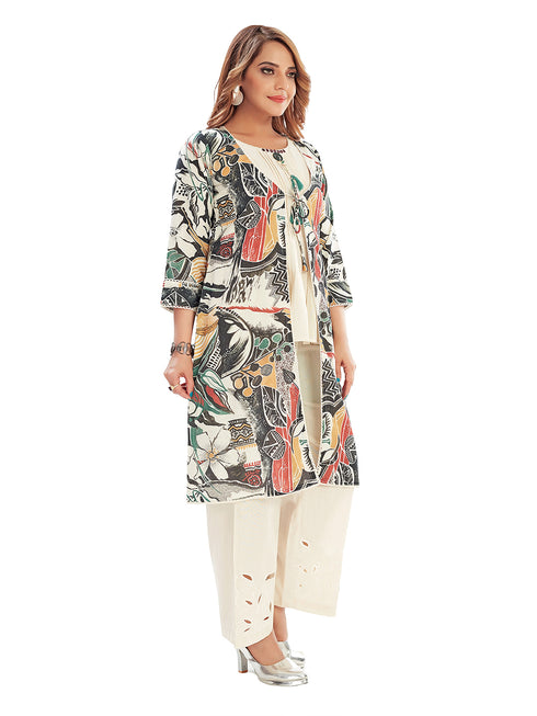 Amchoor Black Cotton Abstract Print Indo Fusion Dress for Women's