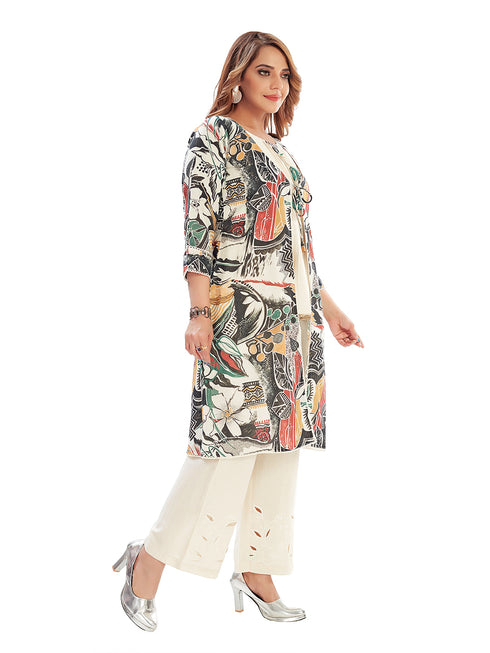 Amchoor Black Cotton Abstract Print Indo Fusion Dress for Women's
